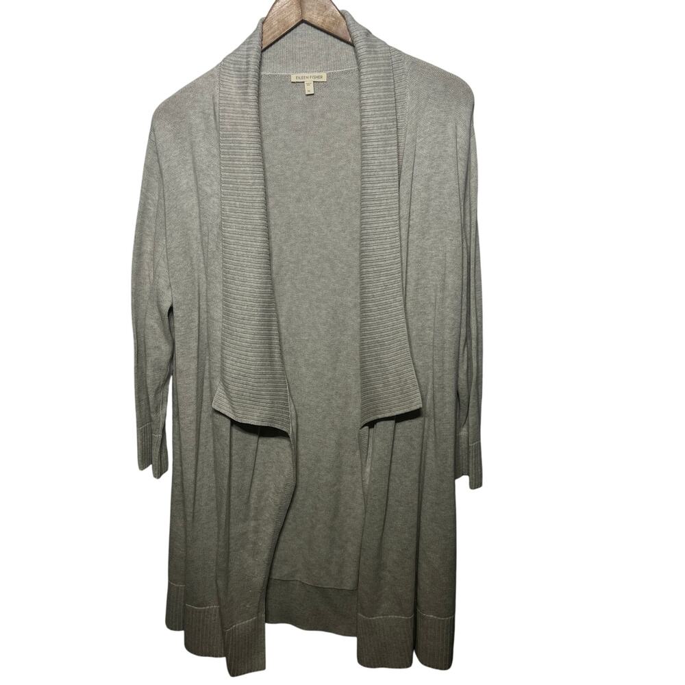 Eileen Fisher Sweater Cardigan Open Front Beige Organic Cotton Comfy Casual XL